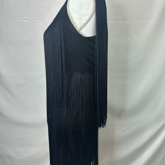 Main Strip Black Mini One Shoulder Fringe Dress Size M - Picture 5 of 9